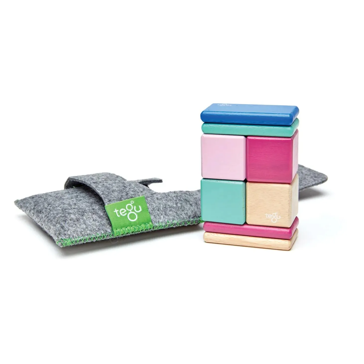Tegu Magnetic Wooden Blocks, 8-Piece Pocket Pouch, Blossom