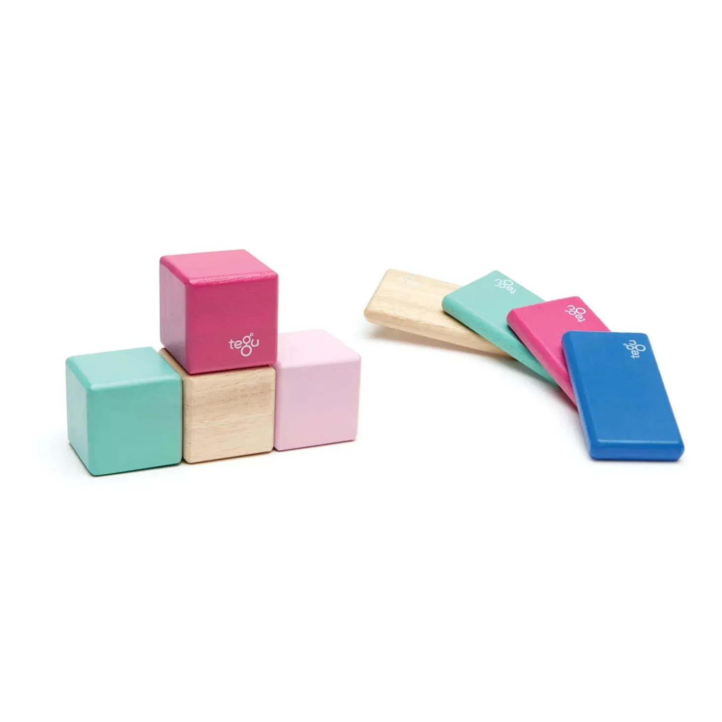 Tegu Magnetic Wooden Blocks, 8-Piece Pocket Pouch, Blossom