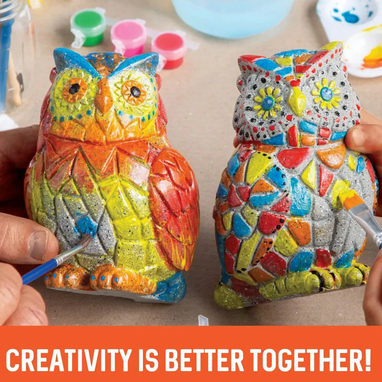 Two Creative Friendship Owls Stone Décor Painting Craft Kit for Two